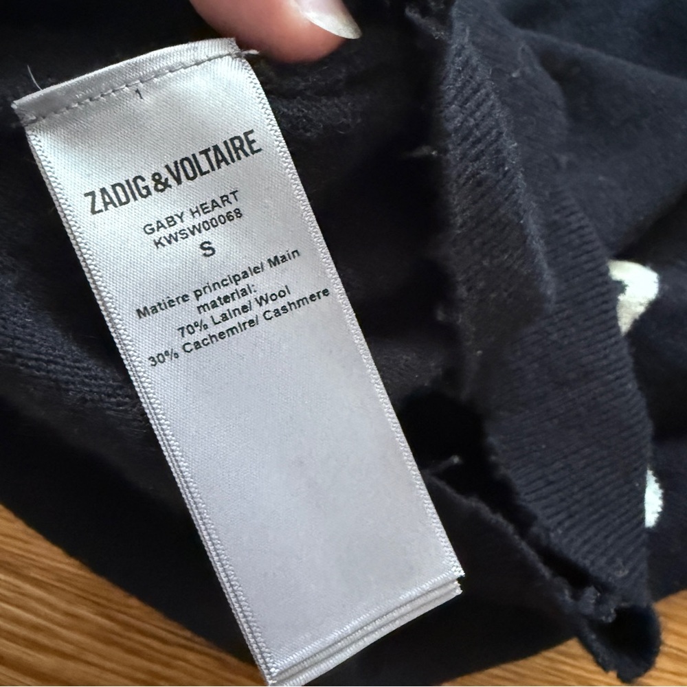 Zadig & Voltaire black wool cashmere hearts sweater S - Picture 6 of 8